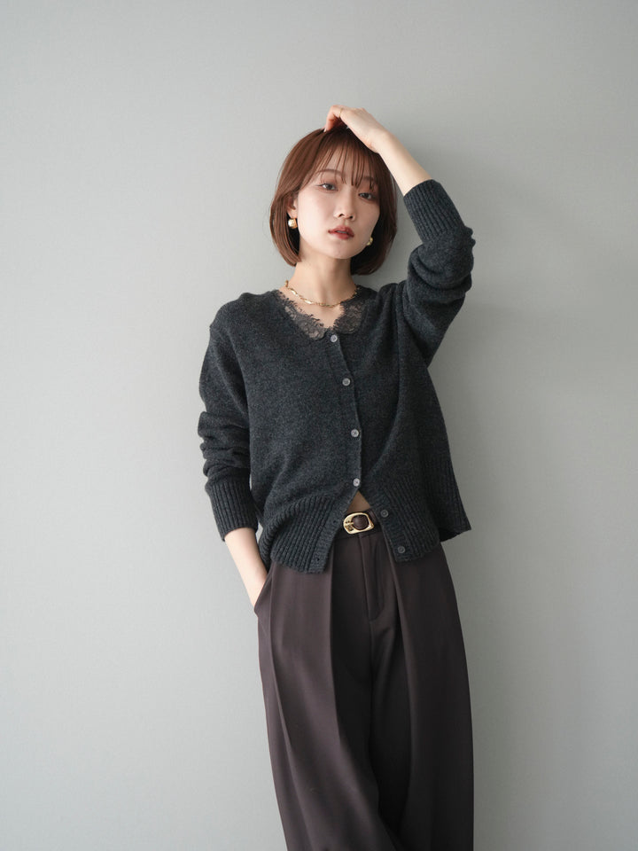 [SET]レースネックニットカーディガン+選べるアクセセット(2set)