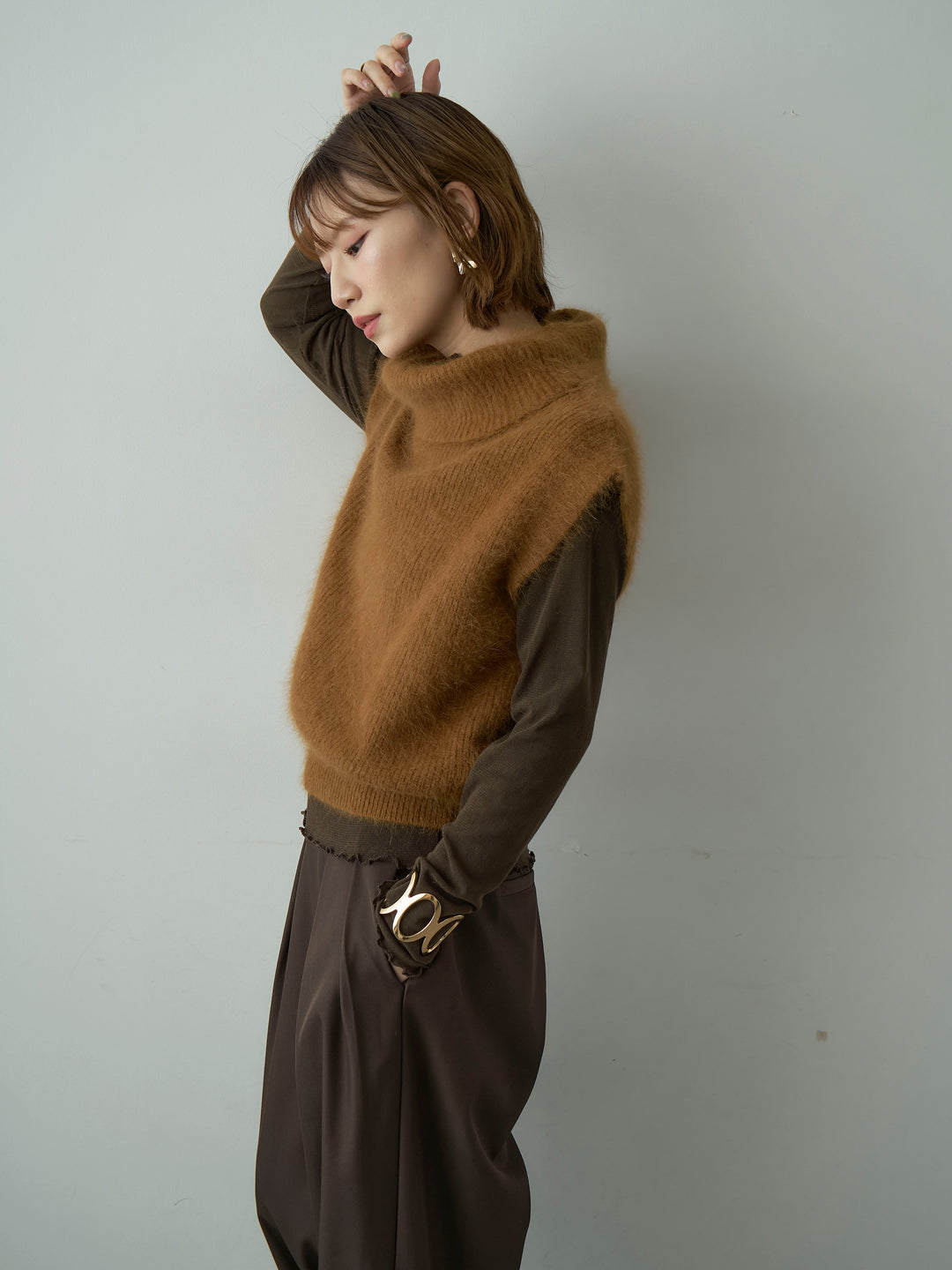 [SET]シャギータートルニットベスト+シャギータートルニットベスト(2set)