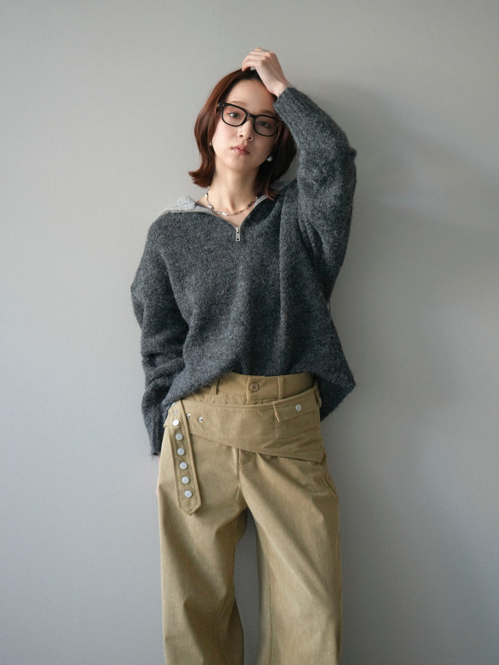 [予約]バイカラージップニットプルオーバー/charcoal