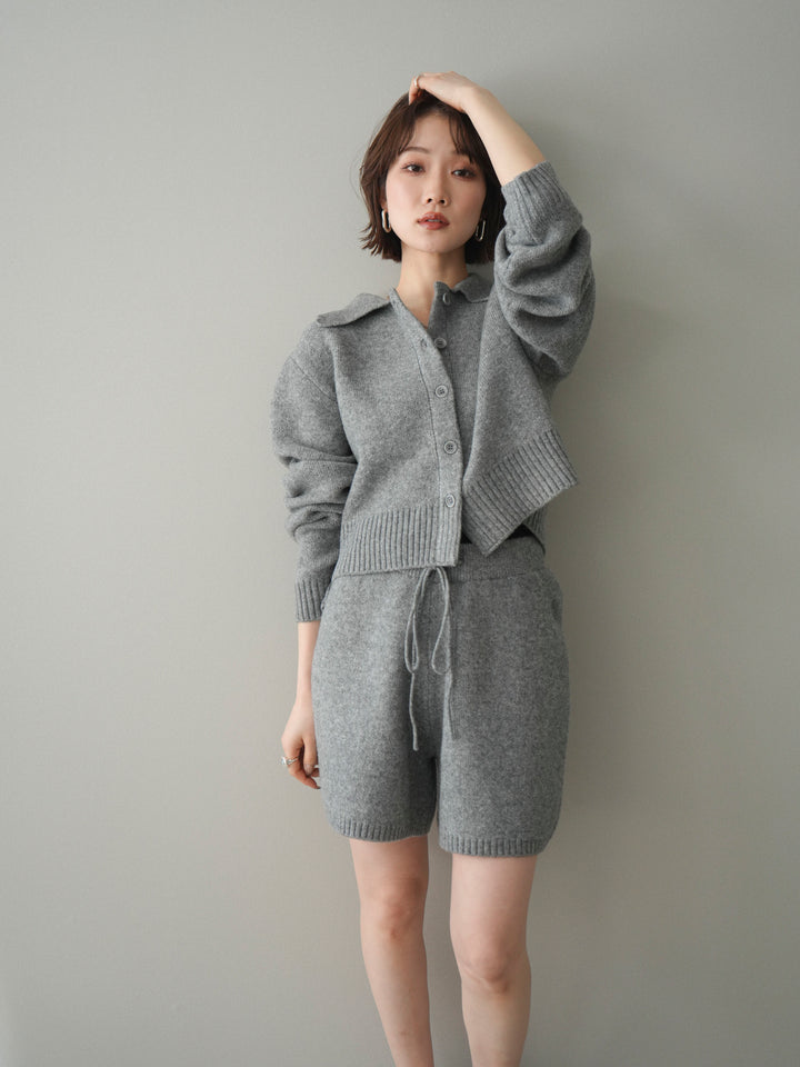 [予約]メランジニット襟付きクロップドカーディガン/gray