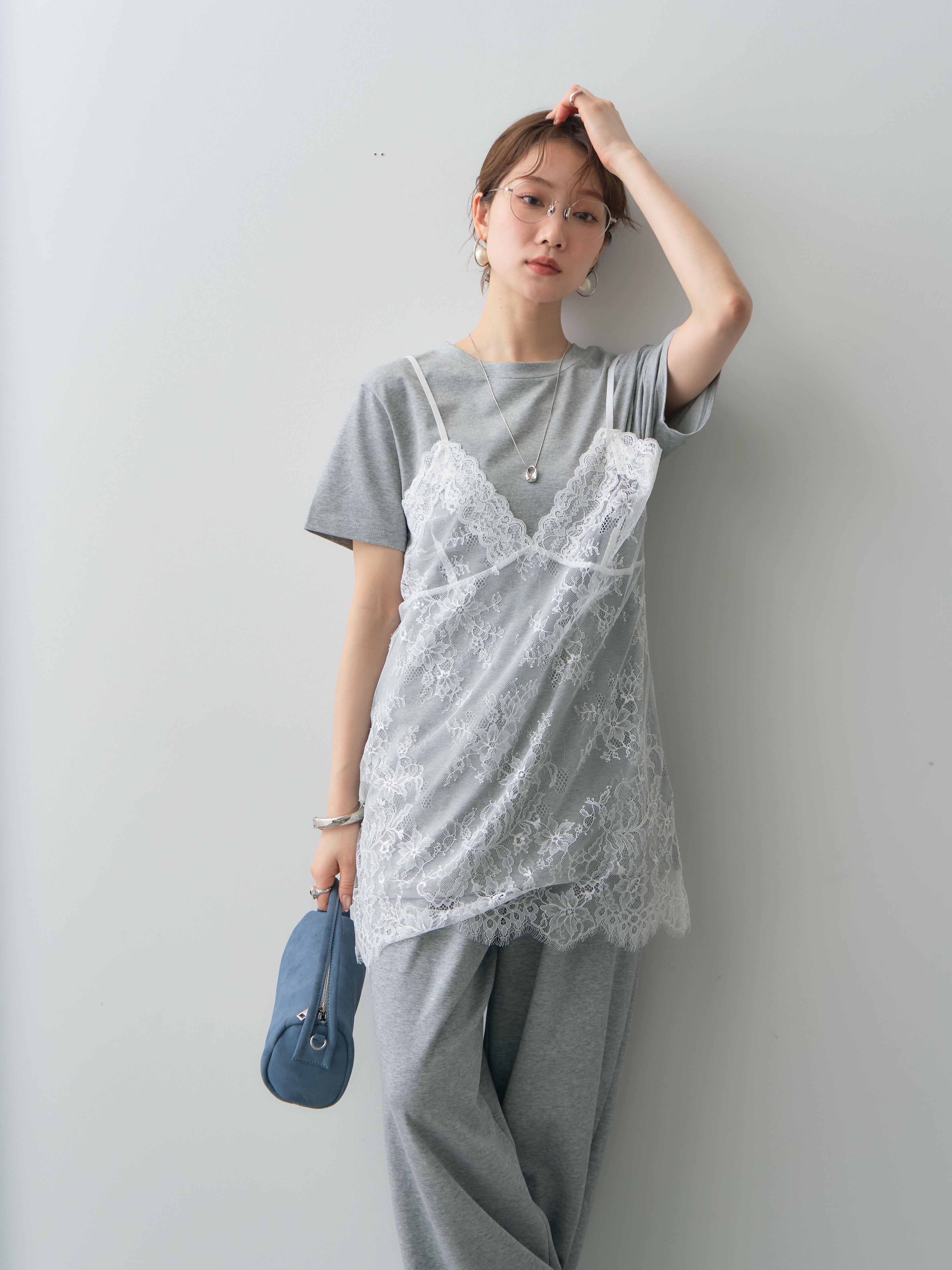 予約]レースキャミチュニックレイヤードTEE/mokugray – Lumier