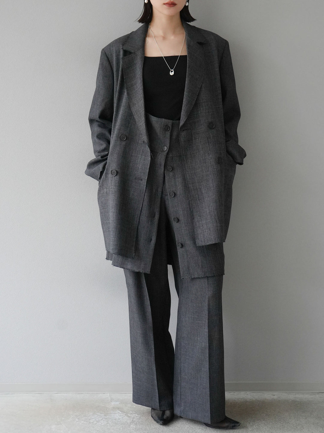 [予約]カットオフダブルブレストジャケット/ブラック