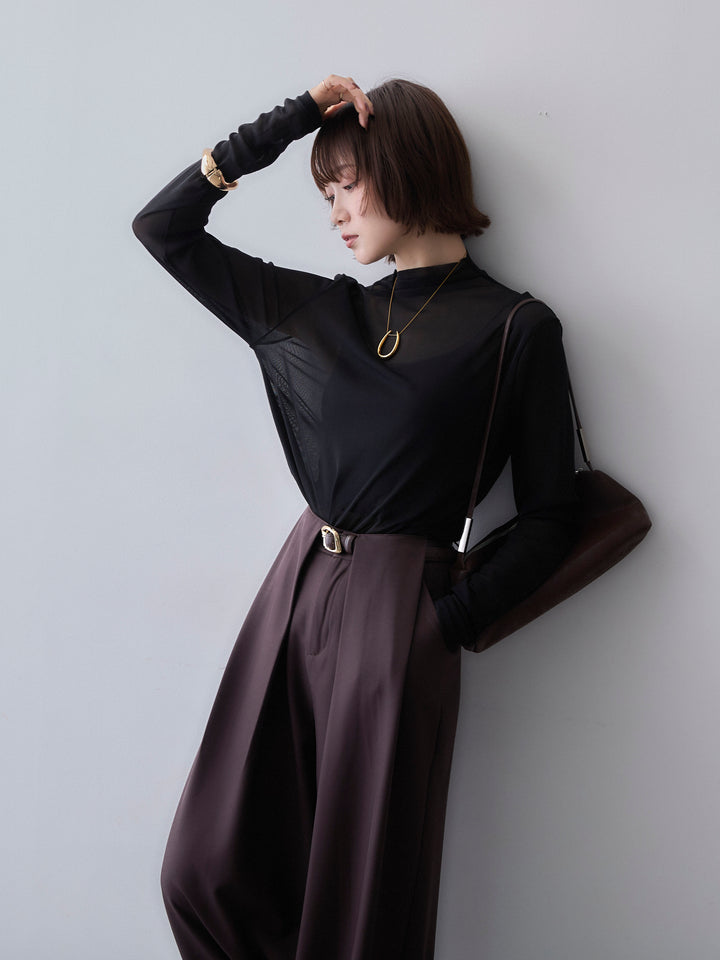 [予約]メッシュボトルネックトップス/black