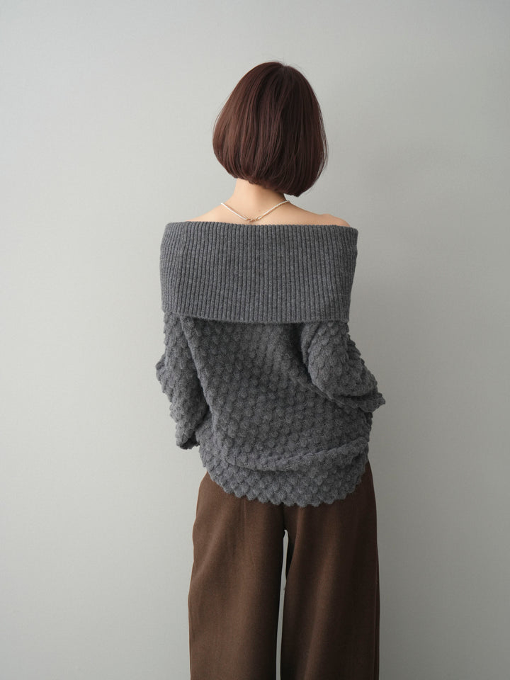 [予約]ポコポコ編みオフショルニットプルオーバー/gray
