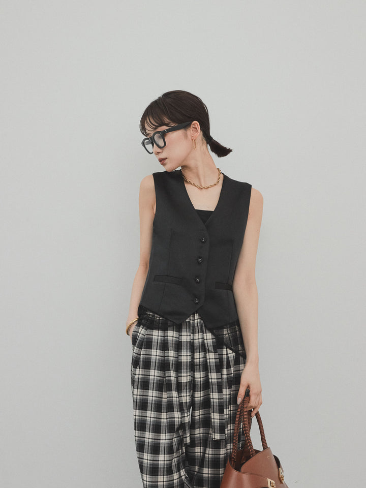[預購] 緞面 x 蕾絲背心/黑色