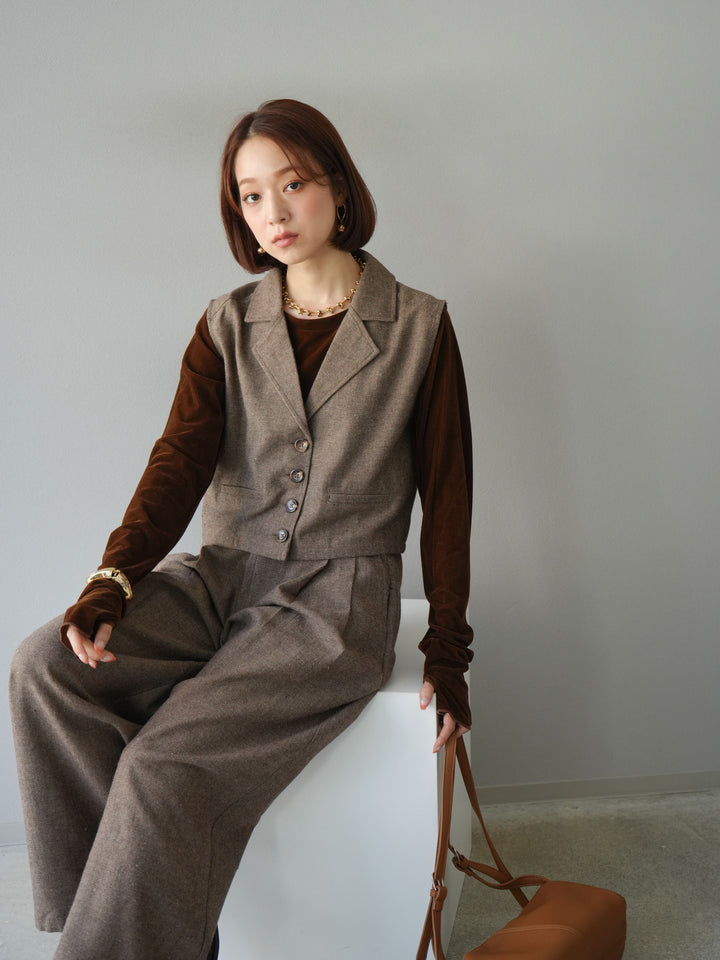[予約]ツイードタッチテーラードジレ/ブラウン