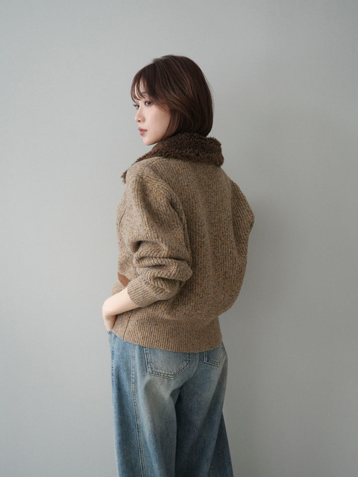 [SET]襟ボアミックスヤーンニットカーディガン+選べるアクセセット(2set)