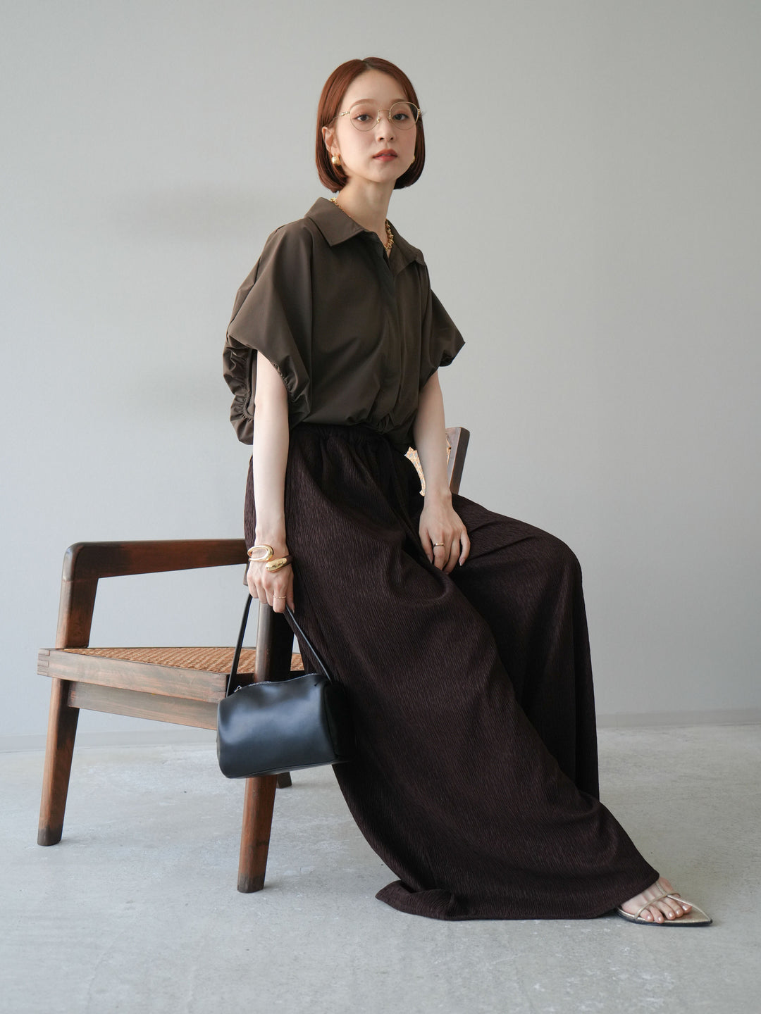 [予約]ICE TOUCHパフスリーブシャツ/ブラウン