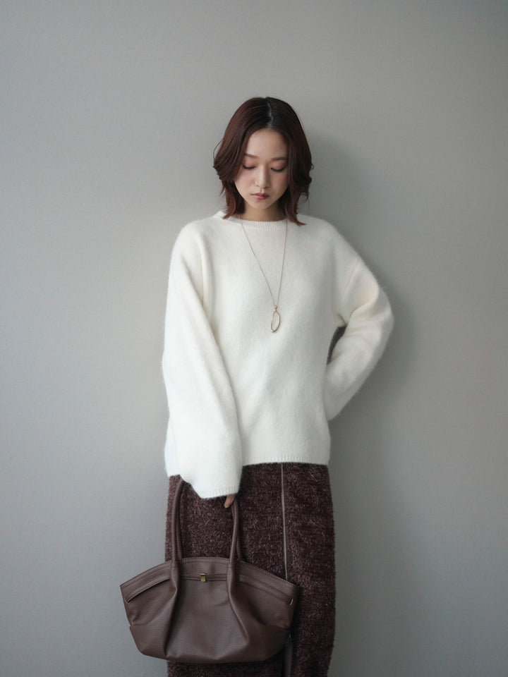 [SET]アンゴラタッチクルーネックニットプルオーバー+ラメシャギーフロントジップスカート(2set)