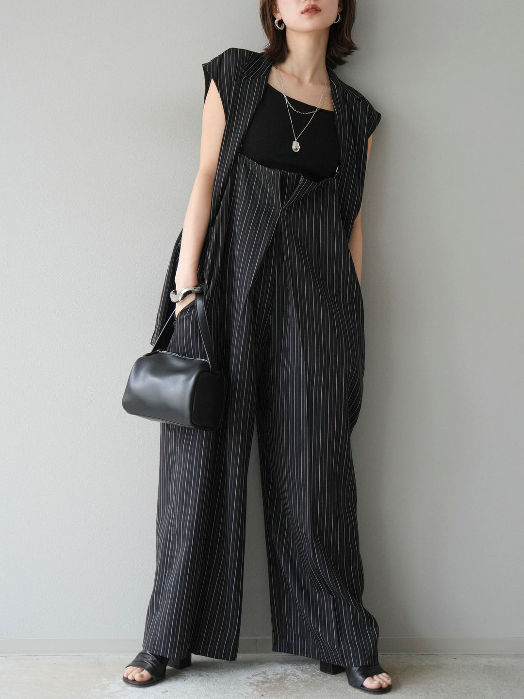 [予約]ヘリンボーンストライプジレ/ブラック