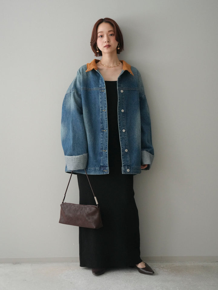 [SET]2WAYニットワンピース+コーデュロイ×デニムミドルジャケット(2set)