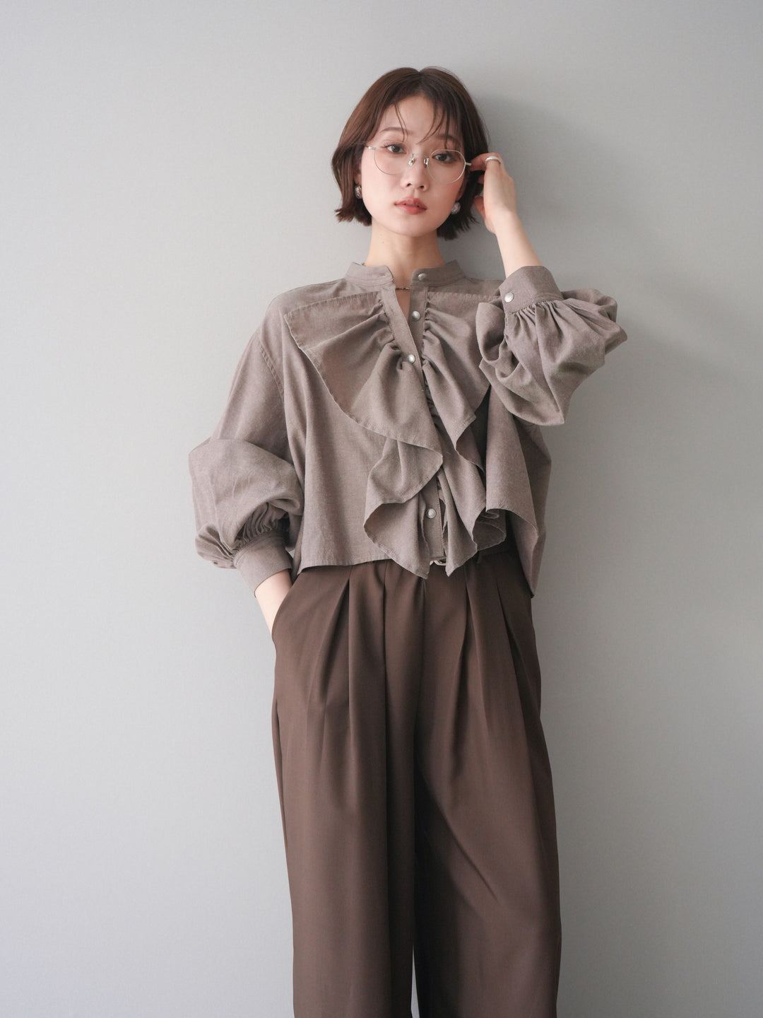 [SET]ラッフルフレアショートブラウス+ラッフルフレアショートブラウス(2set)