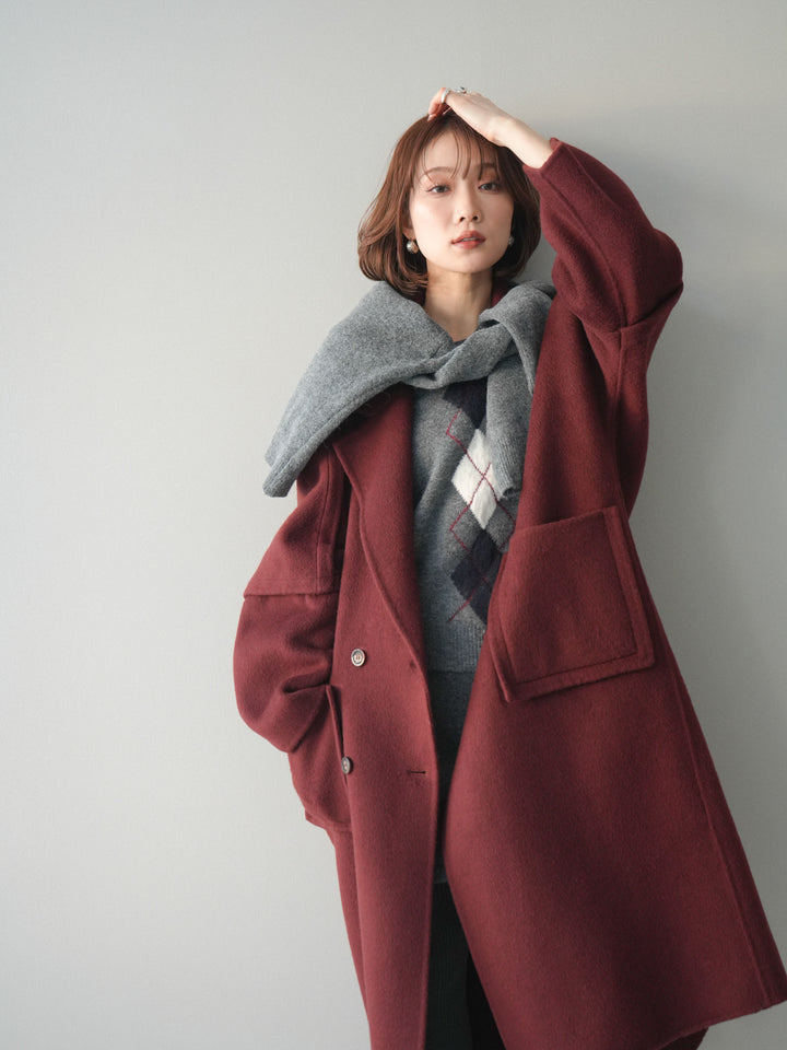 [20%オフ]カシミヤ100%ダブルブレストロングコート/red