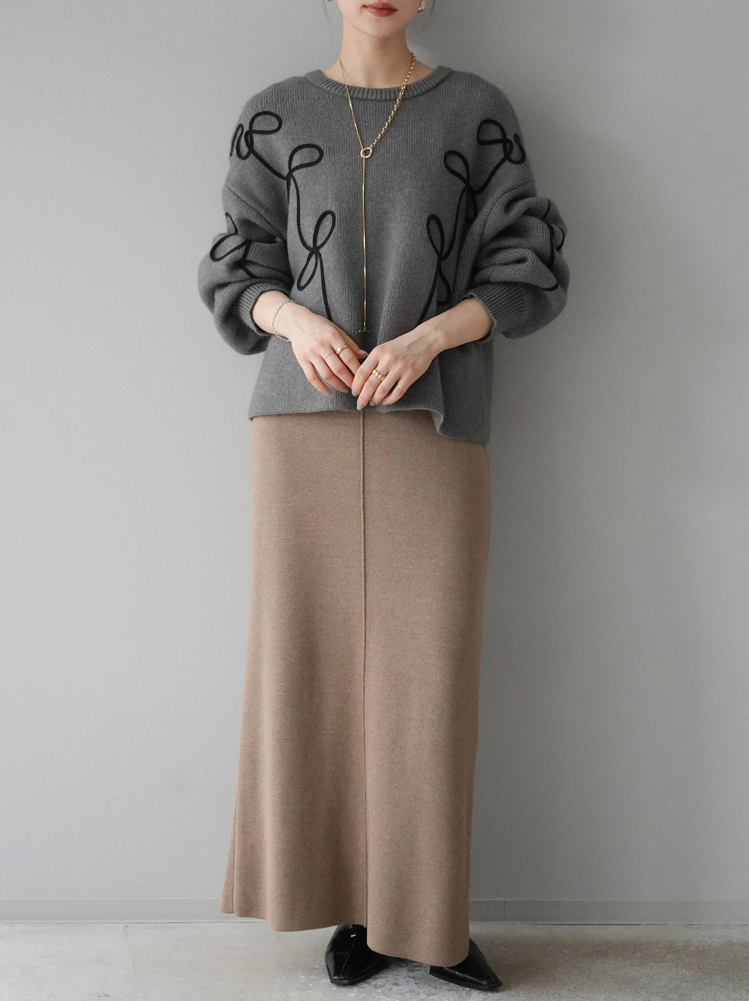 [予約]スクエアネックニットワンピース/ベージュ