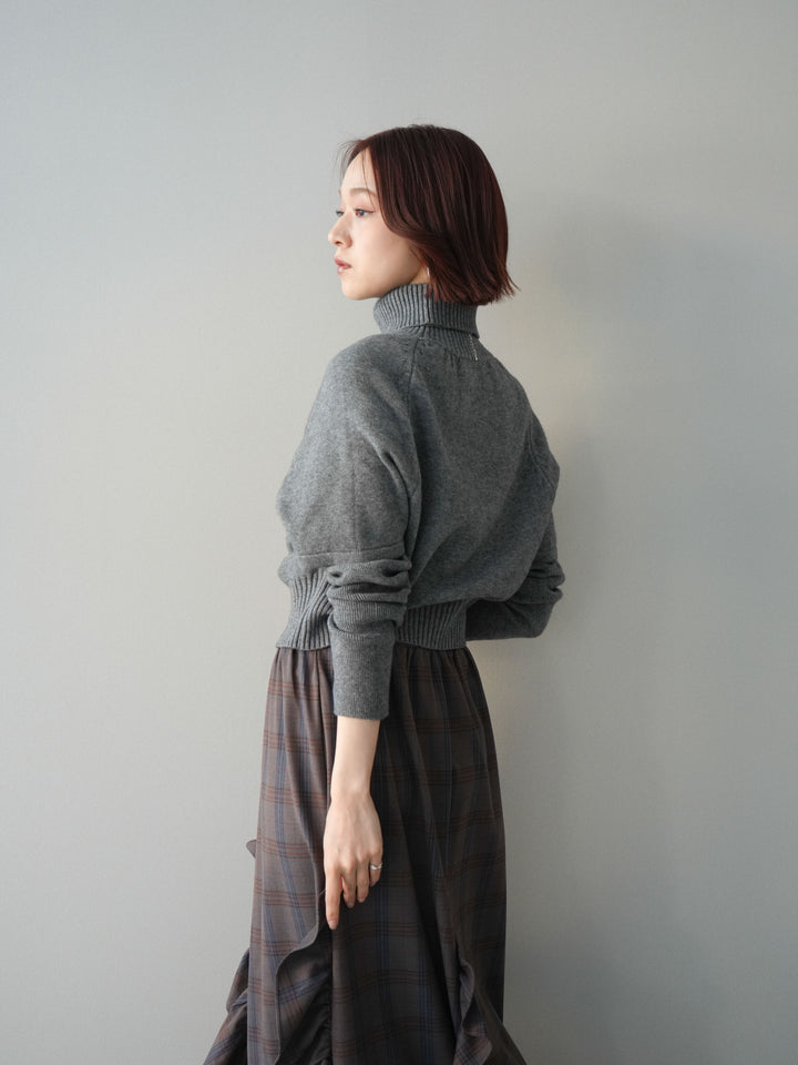 [予約]ケーブル編みタートルハーフスリーブニットアンサンブル/gray