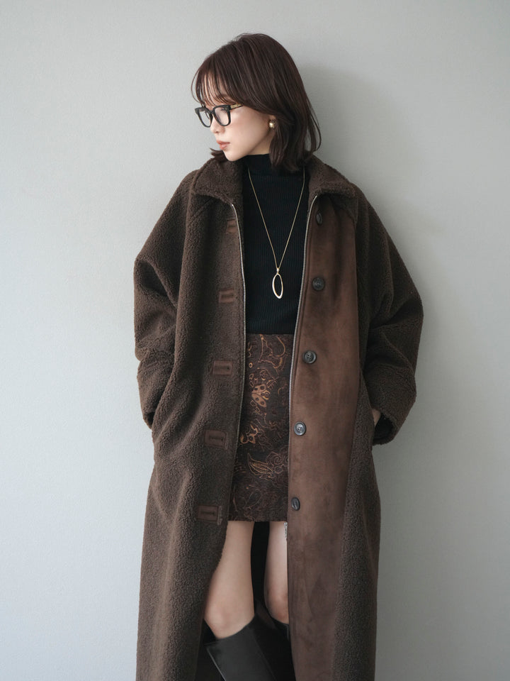 [予約]ボアxムートンロングコート/brown
