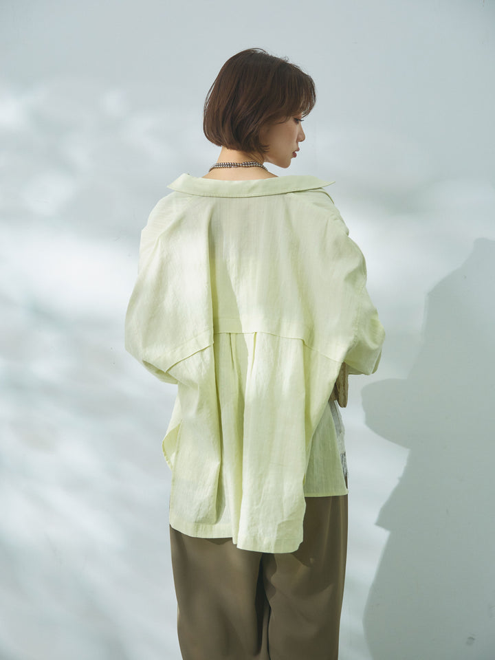 【Allure】[SET]スプリングスラブワイドシャツ+リネンタッチレース切替キャミソール+エステルツイルタックワイドパンツ(3set)