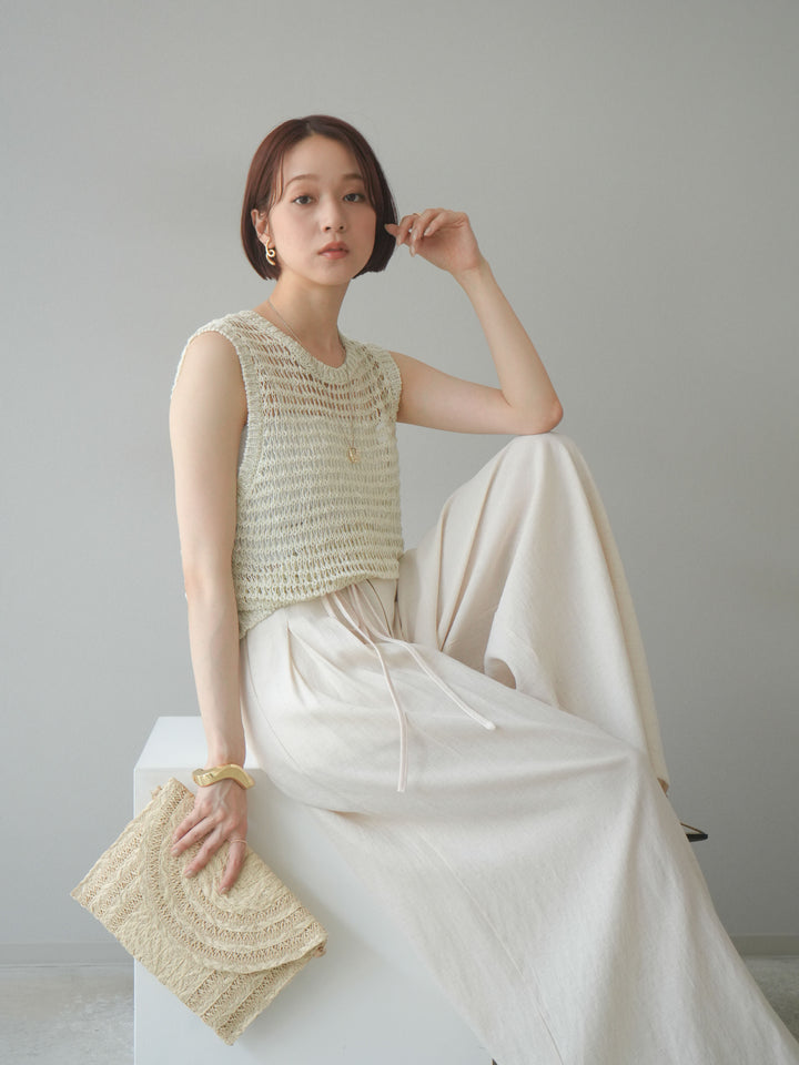[予約]ミックスヤーン透かし編みニットタンクトップ/アイボリー