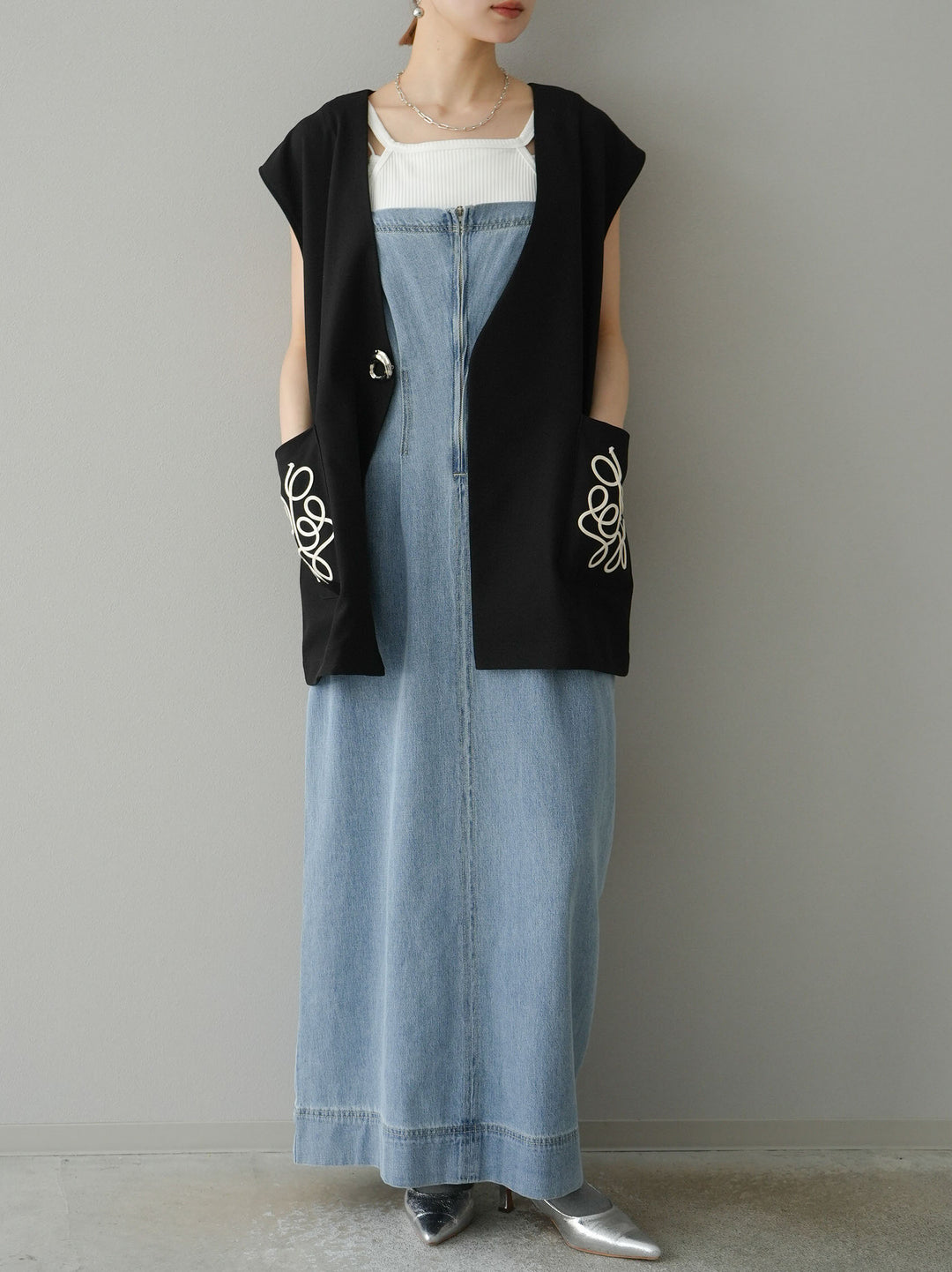 [預購] 牛仔拉鍊衛衣裙/淺藍