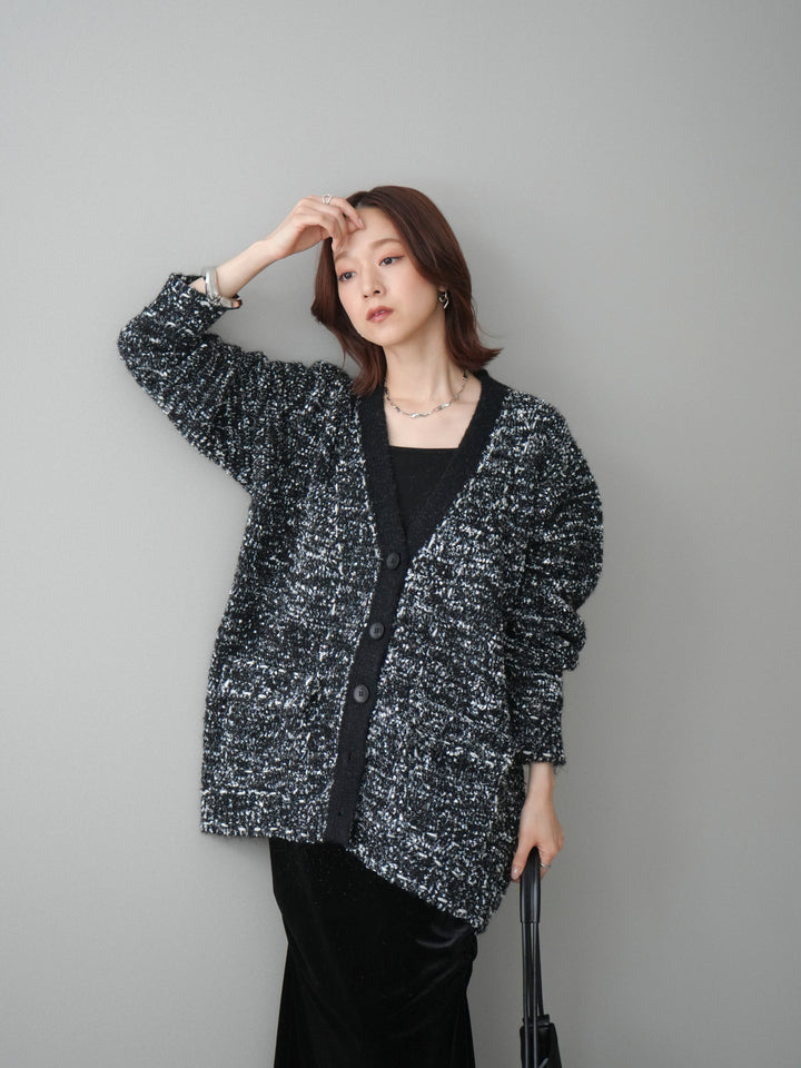 [SET]モールネップニットカーディガン+ギャザーベロアスカート(2set)