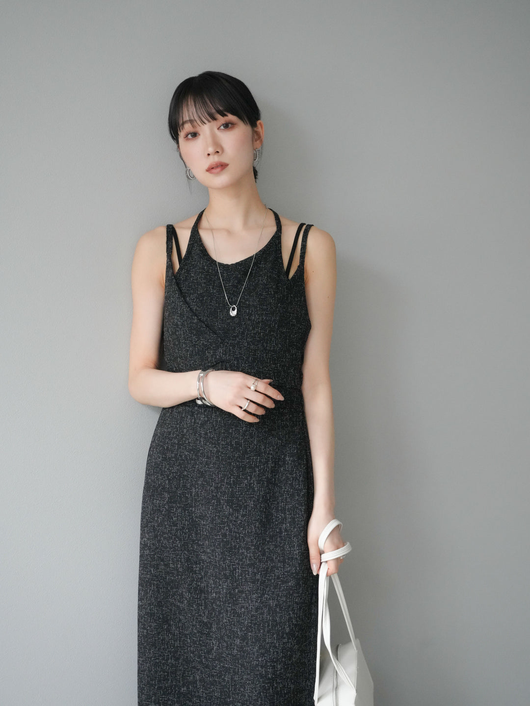 [預購] 夏季粗花呢多層吊帶洋裝/黑色