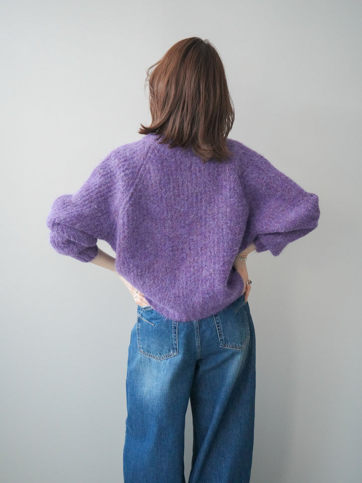 [予約]MIXヤーンモヘアタッチZIPニットカーディガン/purple
