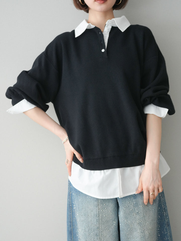[予約]シャツドッキングオーバーニットプルオーバー/blackoff