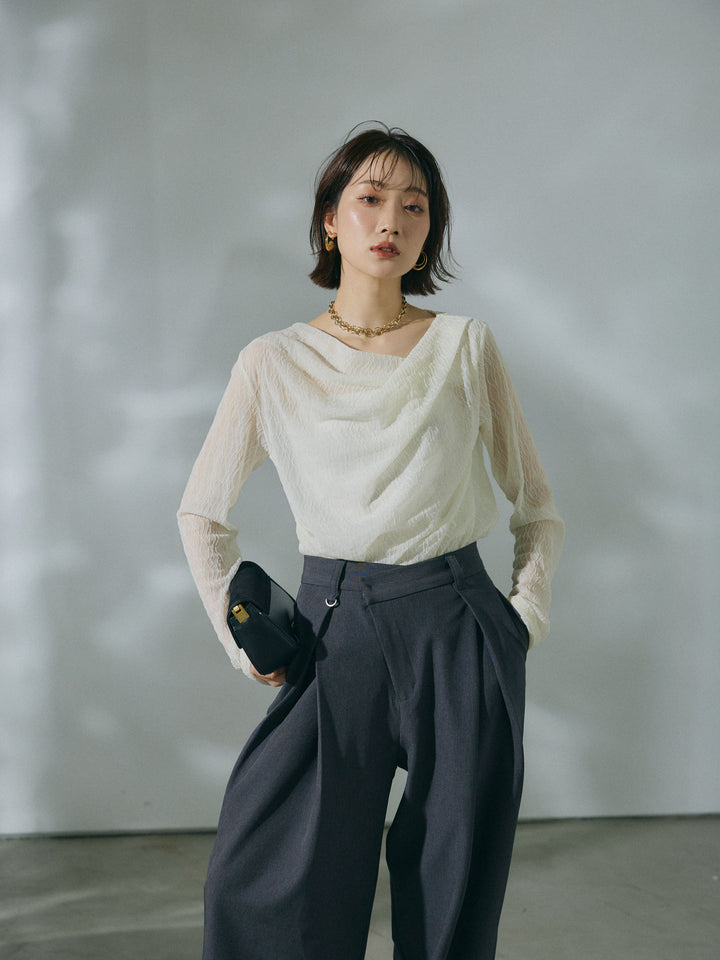 【Allure】[SET]ストレッチレースドレープトップス+ストレッチレースドレープトップス(2set)