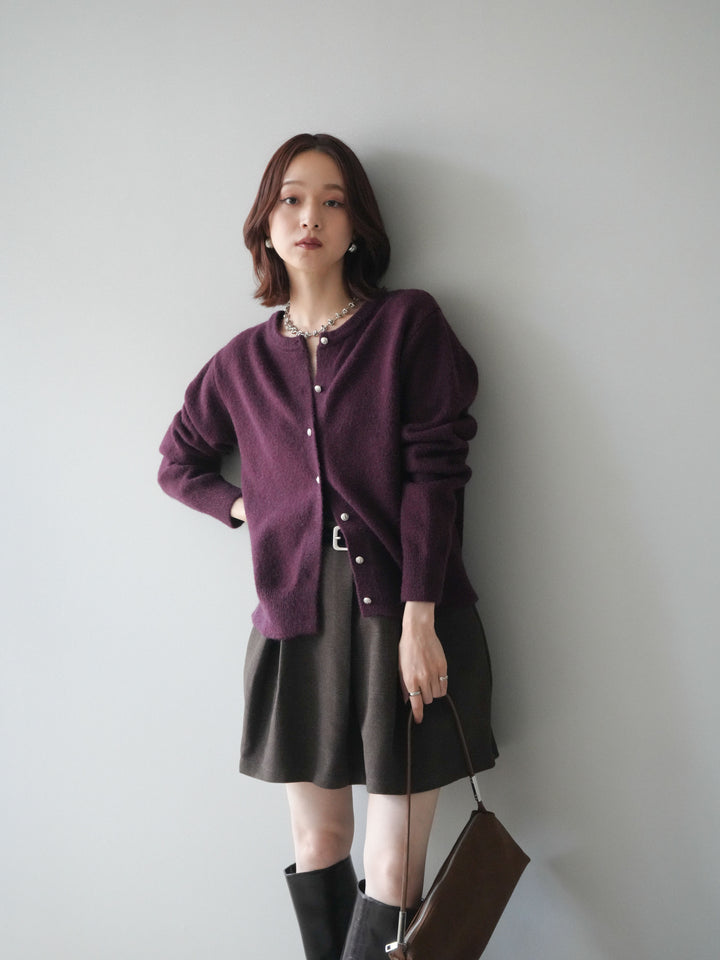 [SET]アンティークボタンニットカーディガン+ベルト付きタックミニスカート(2set)