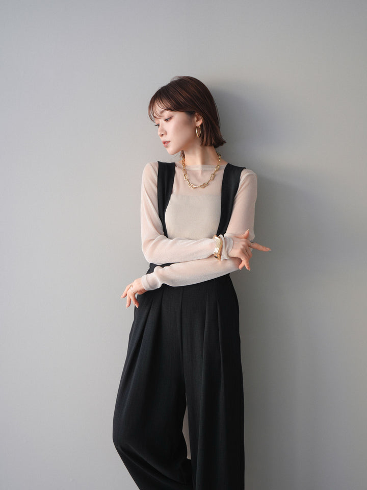 [予約]シボ加工ハイウエストタックサロペット/black