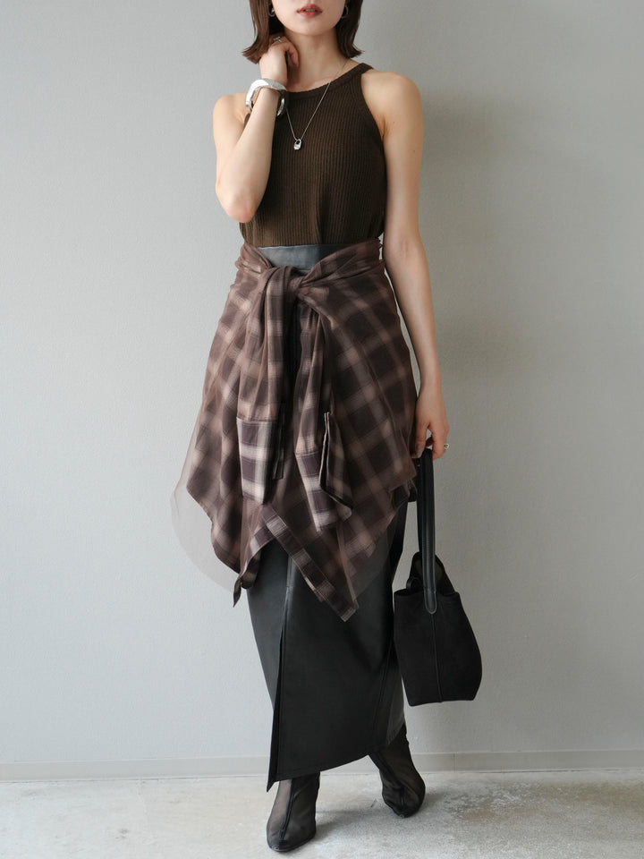 [予約]フェイクレザーフロントスリットスカート/ブラック