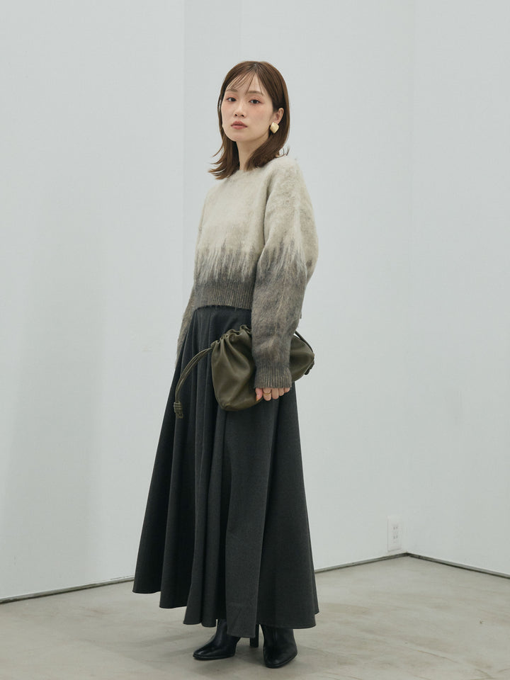 【Allure】[SET]グラデージョンクロップドシャギーニットプルオーバー+ウールタッチフレアスカート(2set)