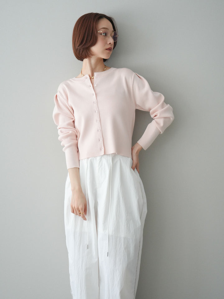 [SET]クリアボタンタックニットカーディガン+ドロストサイドラインナイロンパンツ(2set)