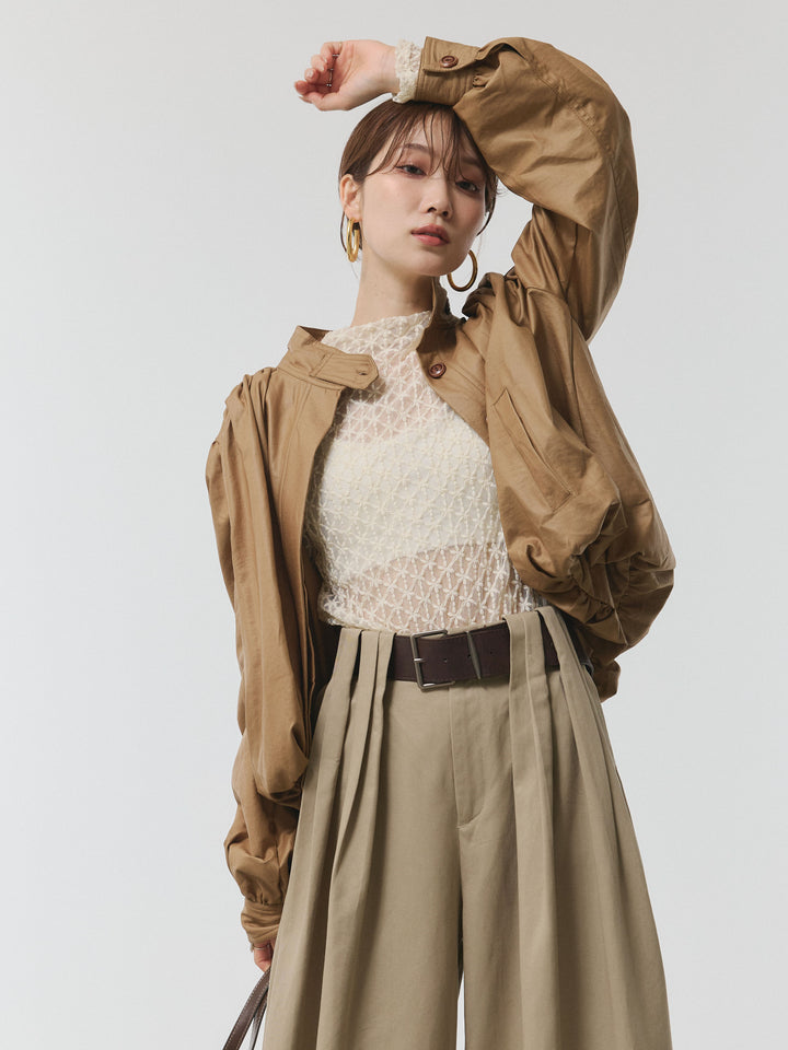 【Allure】[SET]フラワーレーストップス+ベルト付ダブルループワイドパンツ(2set)