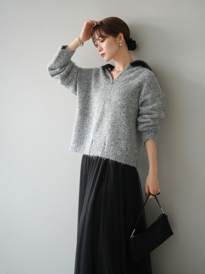 [予約]バイカラージップニットプルオーバー/gray
