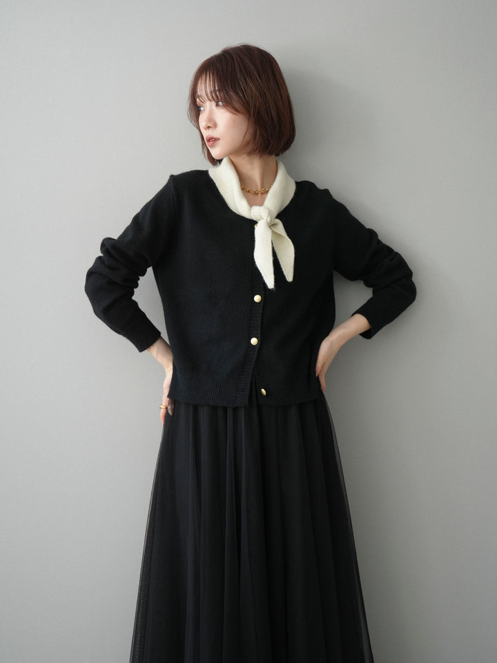 [予約]デザイン襟ニットカーディガン/black
