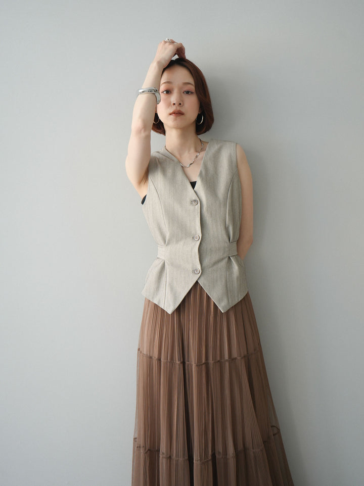 [予約]サイド切替ヘリンボーンベスト/beige