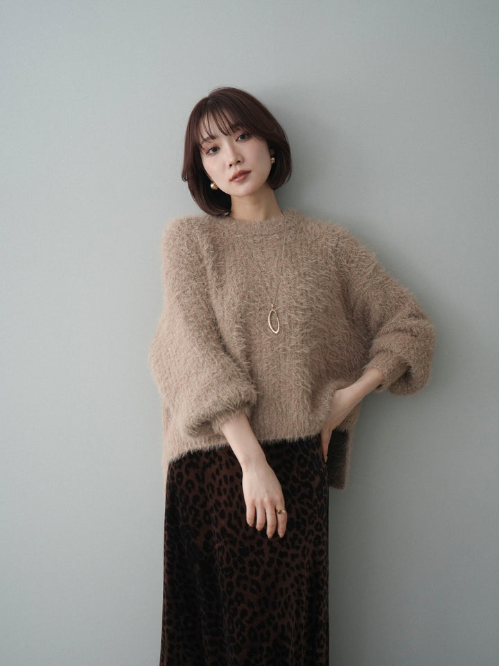 [予約]ボリュームスリーブシャギー MIXニットプルオーバー/brown