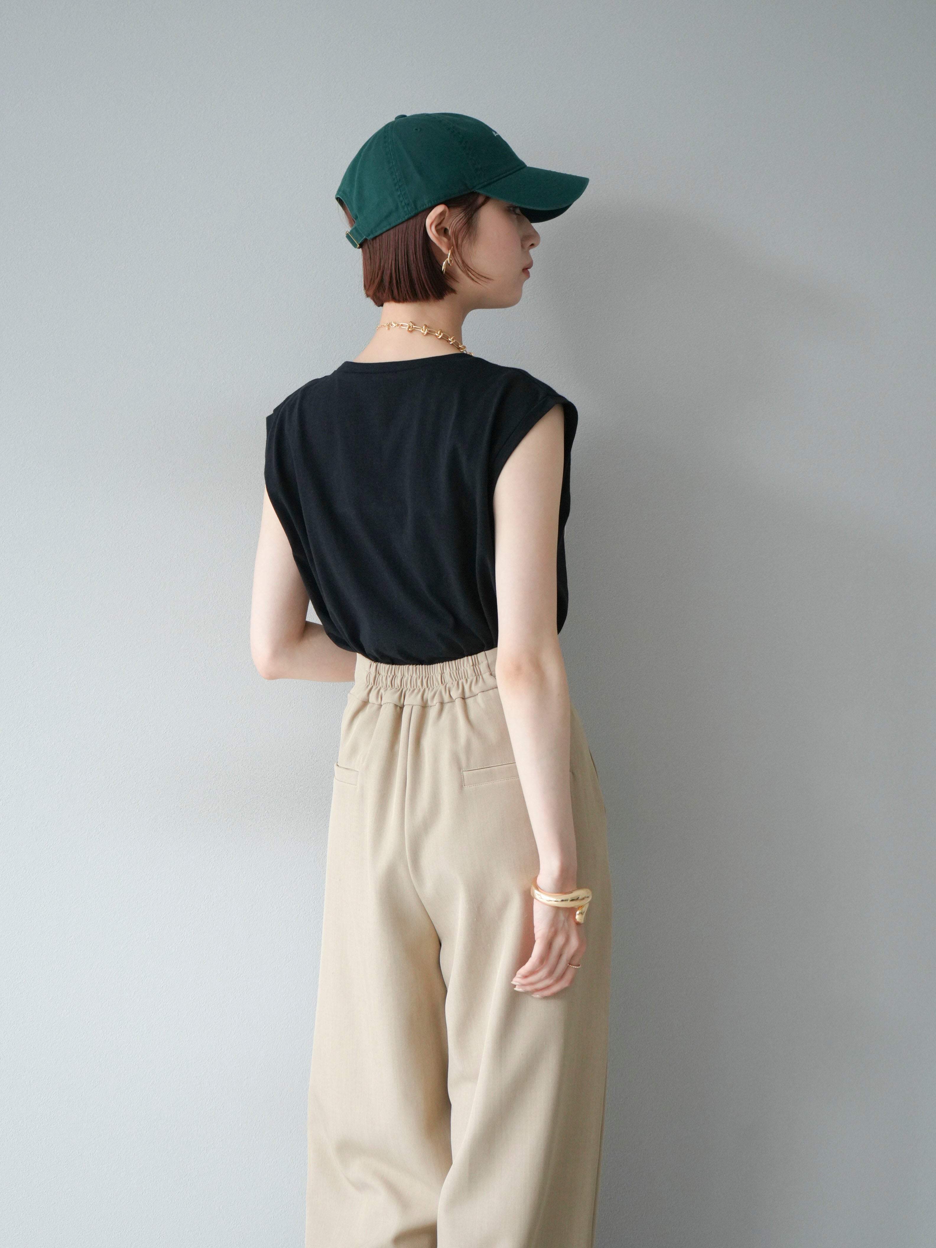 SET]コード刺繍フレンチスリーブTシャツ+ジップタックワイドパンツ