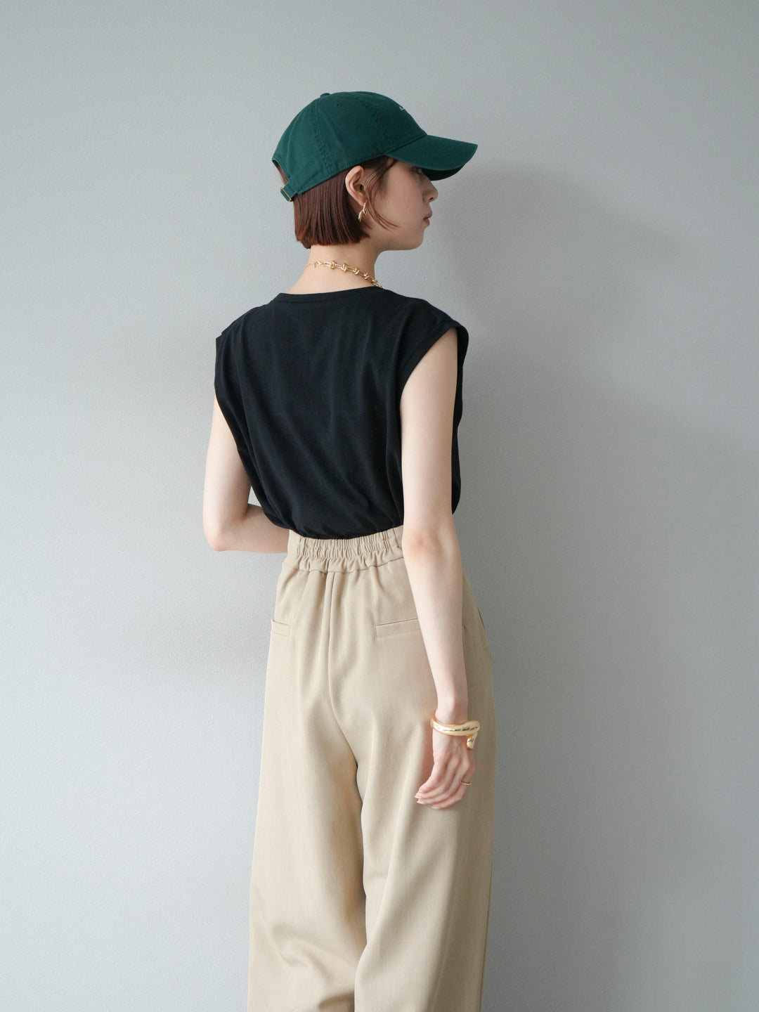 [SET]コード刺繍フレンチスリーブTシャツ+ジップタックワイドパンツ(2set)