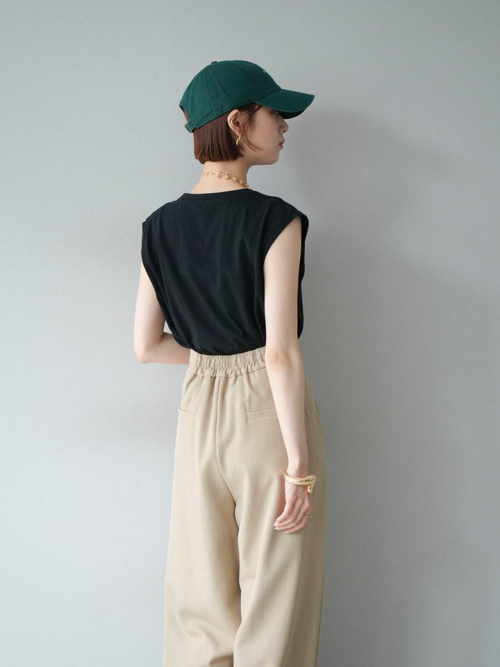 [SET]コード刺繍フレンチスリーブTシャツ+ジップタックワイドパンツ(2set)