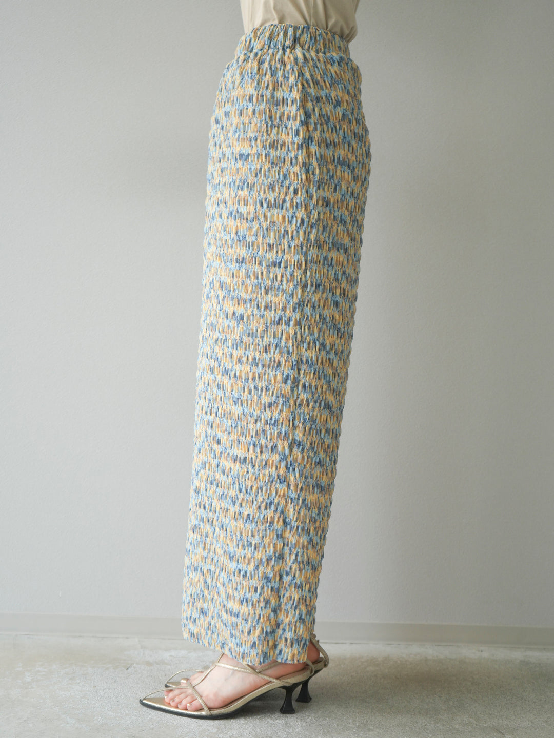 [予約]マルチカラーランダムプリーツタイトスカート/イエロー