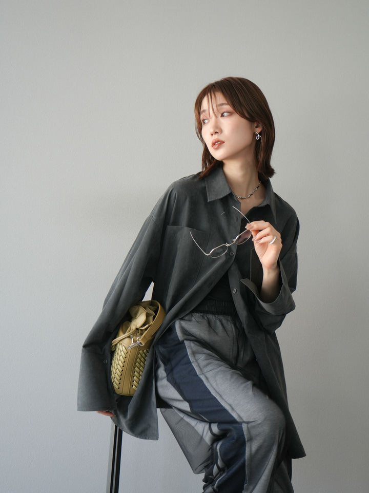 [予約]スエードライクBIGカフスオーバーシャツ/チャコール