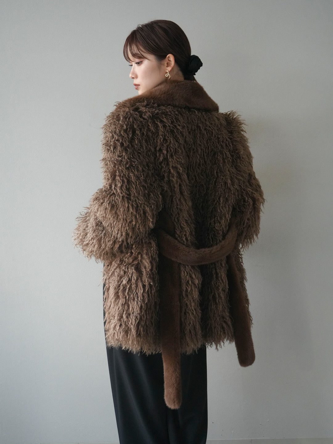 [予約]異素材ファー×ムートンコート/brown