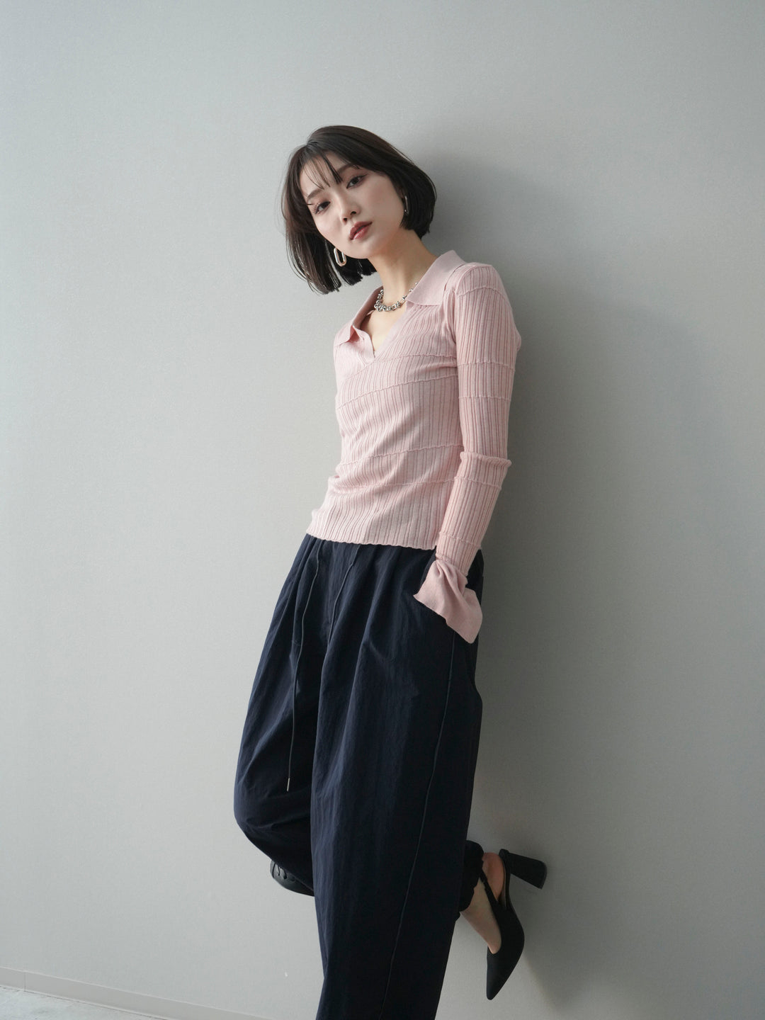 [予約]シアーリブスキッパーニットトップス/pink