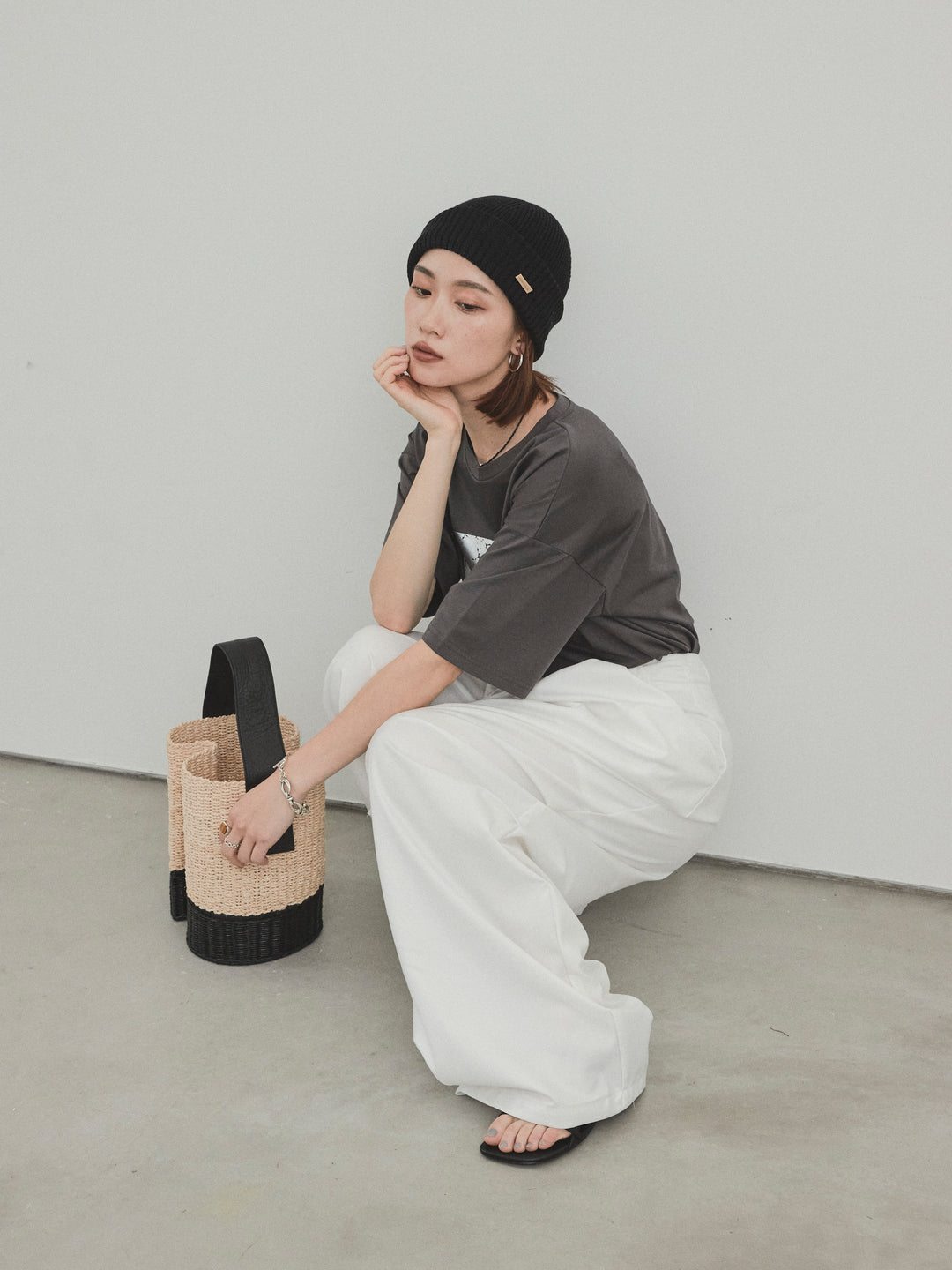 [予約]箔プリントドライタッチコットンTEE /チャコール