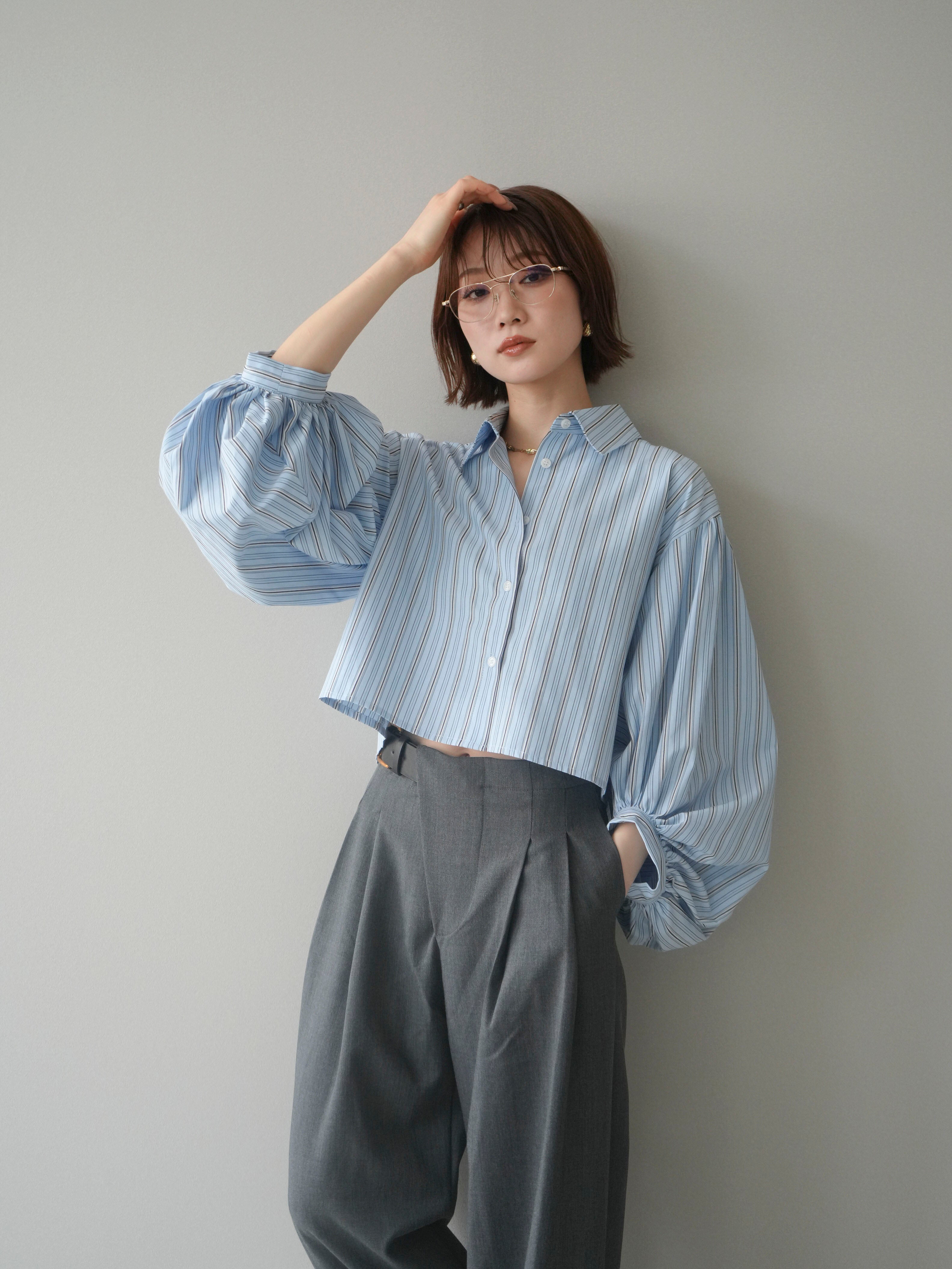 JUNYA WATANABE クロップドシャツ バルーンスリーブ 予約]ストライプバルーンスリーブクロップドシャツ/blue – Lumier