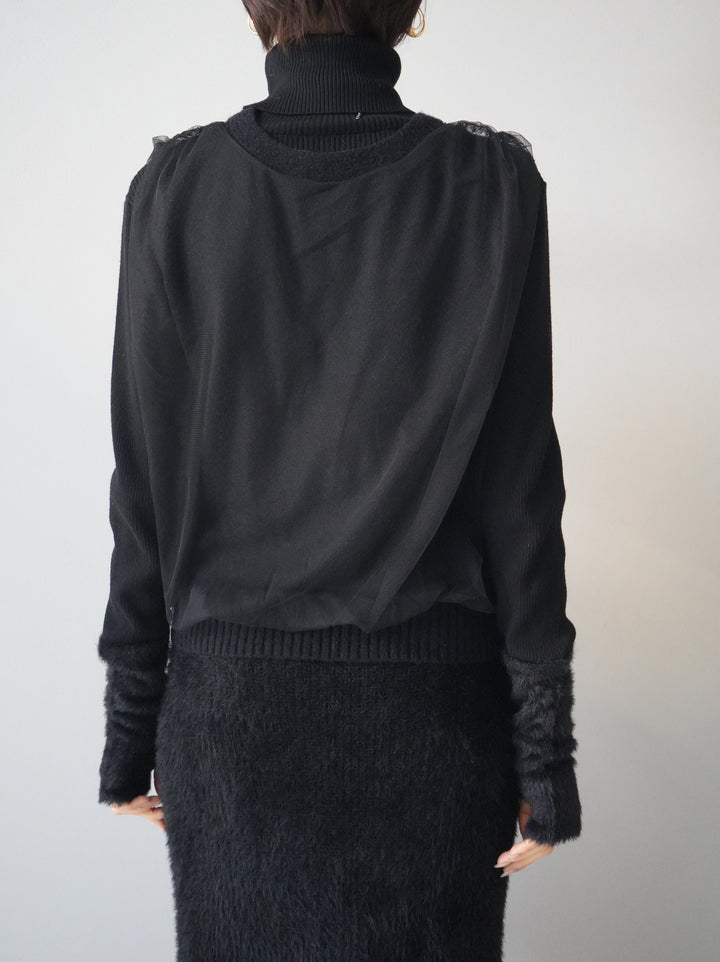 [Pre-order] Tulle layered knit vest/black