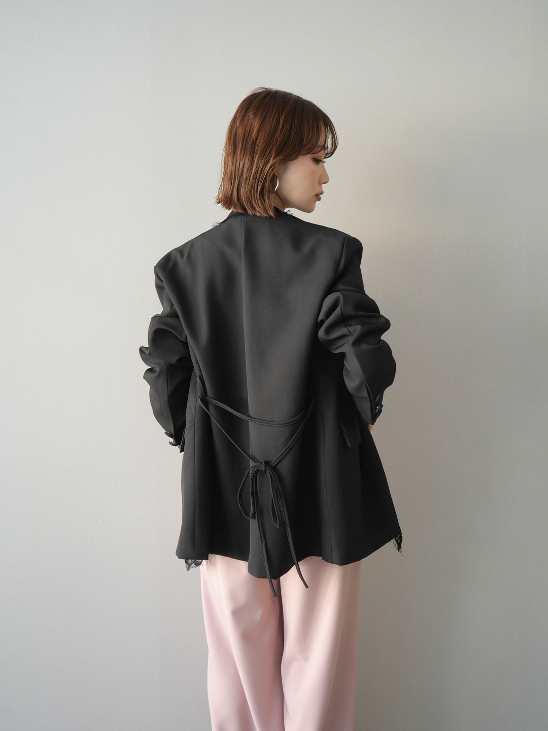 [SET]ノーカラーレースジャケット+ベルト付キーホルダーモチーフワイドパンツ(2set)