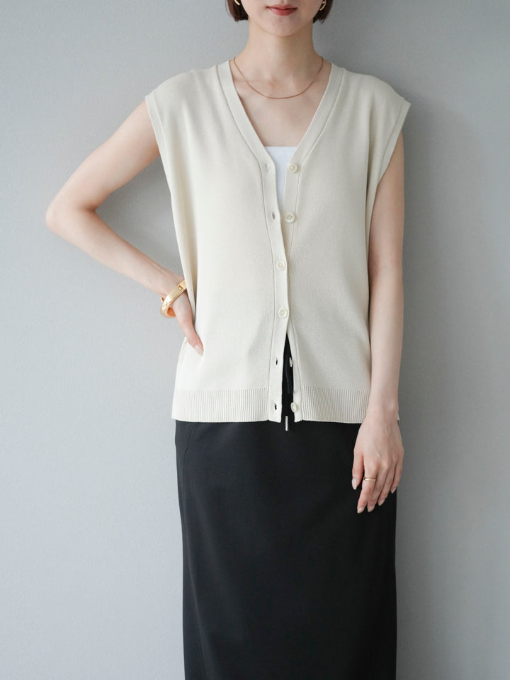 [SET] V領人造絲針織背心 + V領人造絲針織背心（2件組）